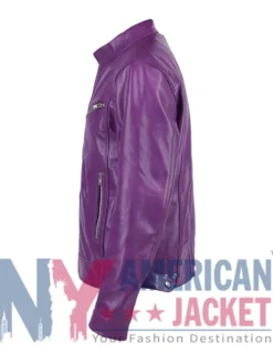 Men's Cafe Racer Slimfit Purple Biker Leather Jacket