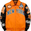 Miles McBride Pelle Pelle x New York Knicks Orange and Black Varsity Jacket