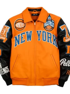 Miles McBride Pelle Pelle x New York Knicks Orange and Black Varsity Jacket