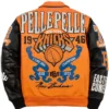 Miles McBride Pelle Pelle x New York Knicks Orange and Black Varsity Jacket Back