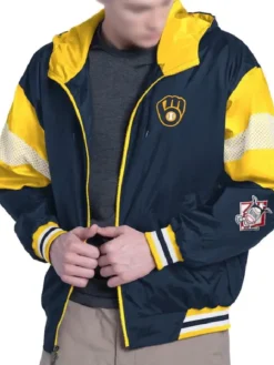 Milwaukee Brewers Legacy Lightweight Navy and Gold Hooded Jacket