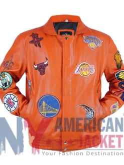 NBA Jeff Hamilton Teams Collage Leather Orange Jacket