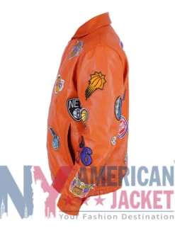 NBA Jeff Hamilton Teams Collage Orange Leather Jacket