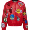 NBA Jeff Hamilton Teams Collage Red Leather Jacket