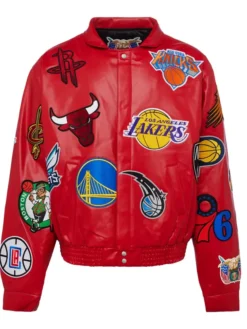 NBA Jeff Hamilton Teams Collage Red Leather Jacket