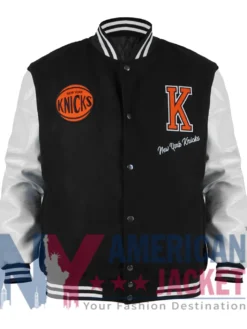 NY Knicks Black And Off White Varsity Jacket