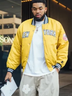 NY Knicks Karl-Anthony Towns Yellow Bomber Jacket