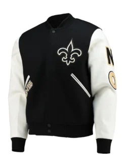 New Orleans Saints Logo Black And White Varsity Jacket