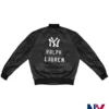 New York Yankees Ralph Lauren Black Leather Varsity Jacket back view