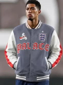 Nike England x Palace Grey and White Varsity Jacket Front