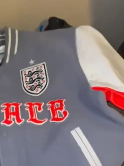 Nike England x Palace Grey and White Varsity Jacket for Men and Women