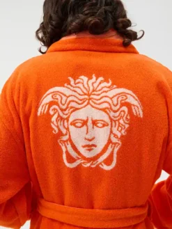 Orange Cotton-Terry Jacquard Bathrobe
