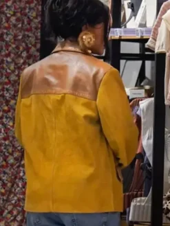 Paris 2026 Rihanna Mustard Suede Leather Jacket