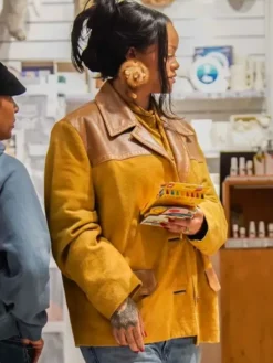 Paris Rihanna Mustard Suede Leather Jacket