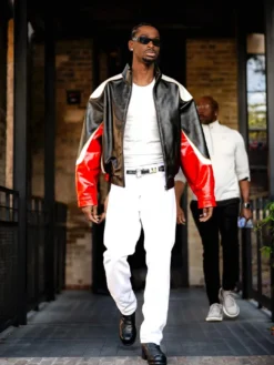 SGA Leather Color-Blocked Jacket