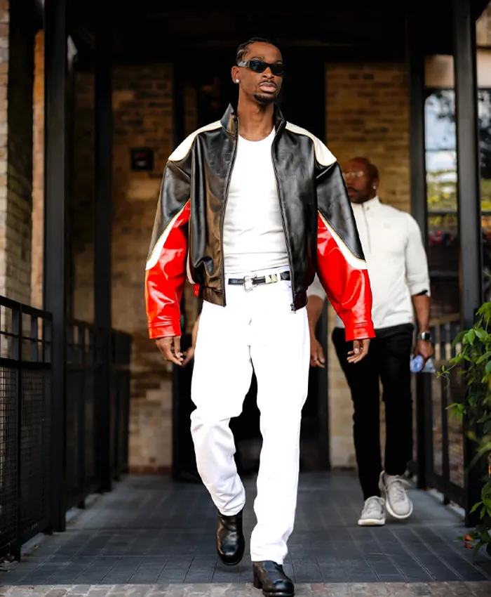 SGA Leather Color-Blocked Jacket
