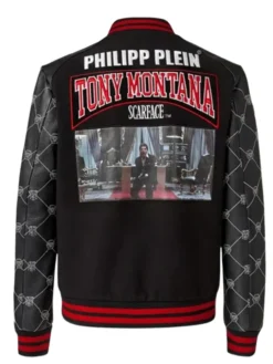 Shop Philipp Plein Tony Montana Black Leather Bomber Scarface Jacket for Men and Women
