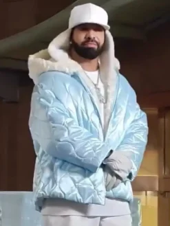 Shop Toronto ICEMAN Video Shoot Drake Blue Quilted Jacket