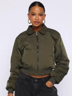 Something Forgotten Bomber Khaki Jacket