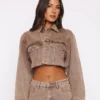 Something To Prove Denim Tan Wash Cropped Jacket