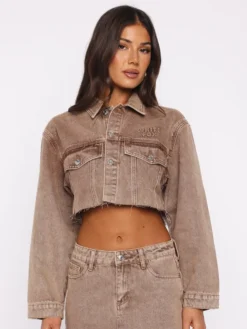 Something To Prove Denim Tan Wash Cropped Jacket