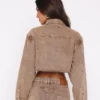 Something To Prove Tan Wash Denim Cropped Jacket