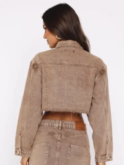 Something To Prove Tan Wash Denim Cropped Jacket