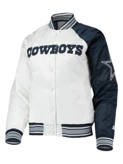 Starter Dallas Cowboys Endzone White And Blue Satin Jacket