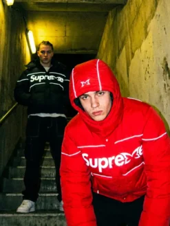 Supreme x Mertra Red And Black Puffer Jacket