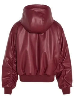 Womens Adidas Originals FW25 Wine Red Leather Hooded Jacket