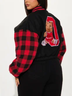 Alternative view of Womens Chicago Bulls Cropped Black Varsity Jacket