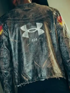 424 x Under Armour Black Leather Jacket Back