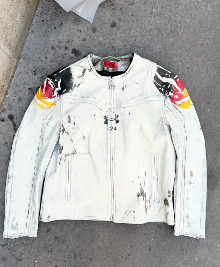 Under Armour x 424 White Leather Jacket | Under Armour x 424