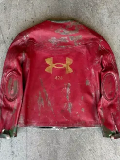 424 x Under Armour Red Leather Jacket Back