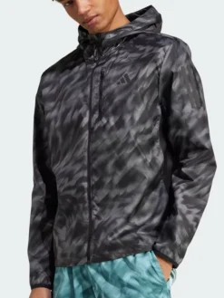 Adidas Own The Run Allover Print Black Hooded Jacket