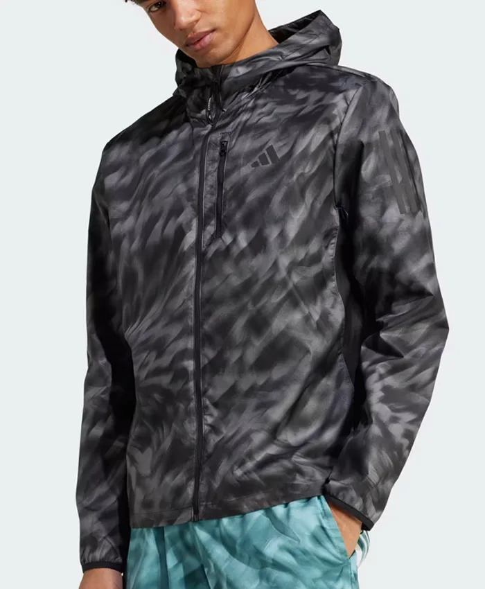 Adidas Own The Run Allover Print Black Hooded Jacket