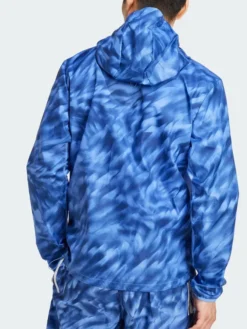 Adidas Own The Run Allover Print Blue Hooded Jacket