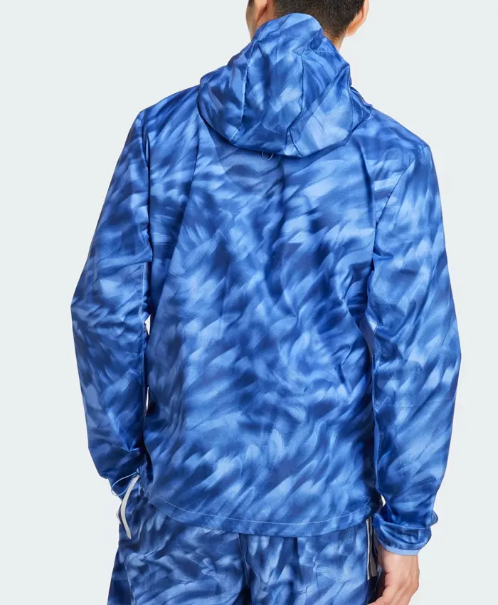 Adidas Own The Run Allover Print Blue Hooded Jacket