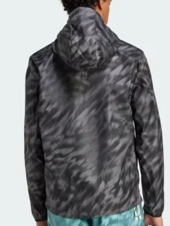 Adidas Own The Run Allover Print Hooded Black Jacket