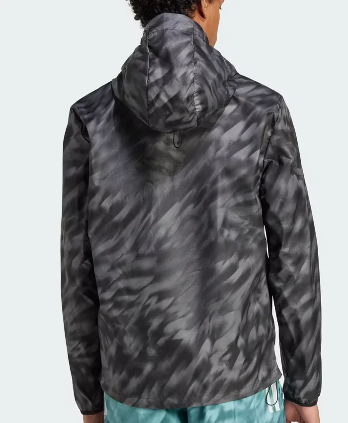 Adidas Own The Run Allover Print Hooded Black Jacket