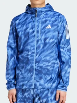 Adidas Own The Run Allover Print Hooded Blue Jacket