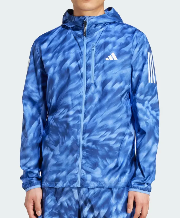 Adidas Own The Run Allover Print Hooded Blue Jacket