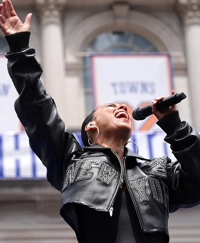 Alicia Keys 2026 Knicks Victory Parade Black Jacket