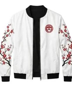 BTS Cherry Blossom White Bomber Jacket