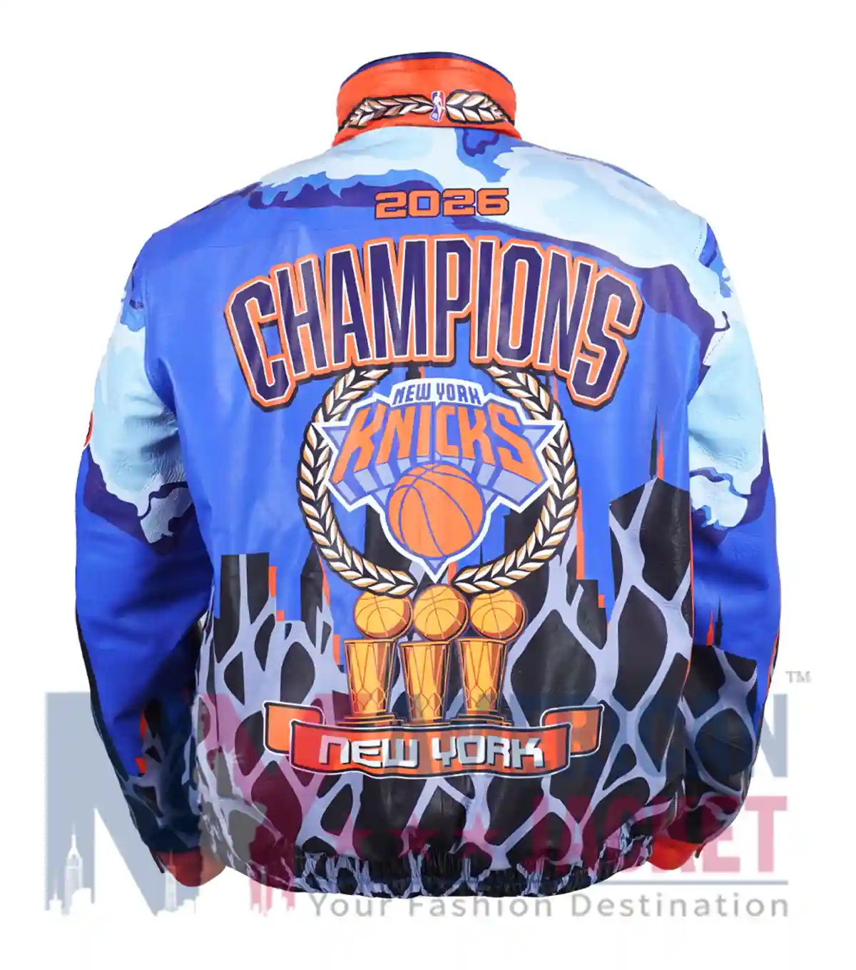 Back view of Jeff Hamilton New York Knicks Knickerbockers NBA Champions Leather Jacket