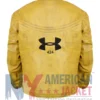 Back view of Under Armour x 424 Yellow Leather Jacket featuring bold color and premium leather style