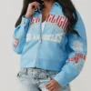 Branded Blue Leather Varsity Jacket