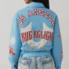 Branded Blue Leather Varsity Jacket For Sale