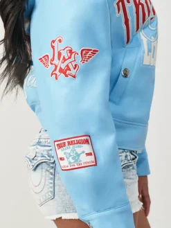 Branded Blue Varsity Faux Leather Jacket