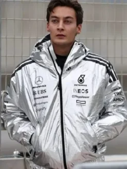 British-Racing-Driver-George-Russell-Streetwear-Silver-Jacket